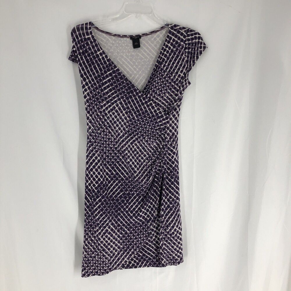 Ann Taylor Faux Wrap Dress M Purple Geometric Print